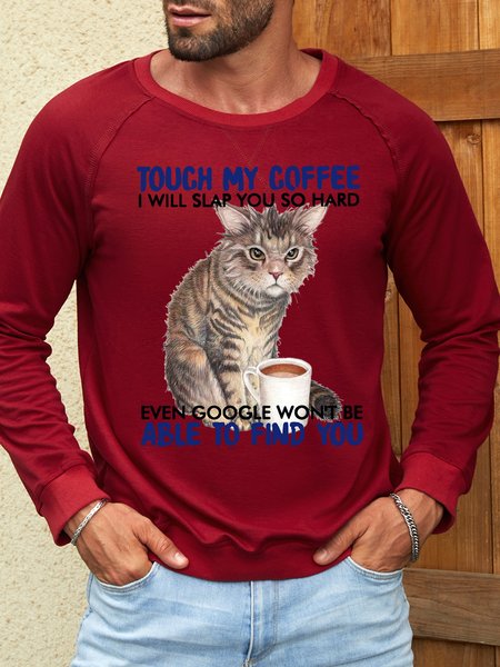 Men’s Cat Casual Loose Sweatshirt, color:Red|size:3XL, Lilicloth.com
