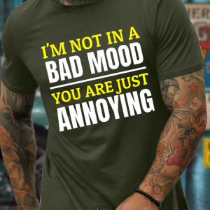 Men’s I'm Not in A Dad Mood You Are Just Annoying Regular Fit Casual T-Shirt, color:Army Green|size:3XL, Lilicloth.com