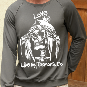 Men's love me like my demons do Loose Cotton-Blend Casual Crew Neck Sweatshirt, color:Deep Gray|size:3XL, Lilicloth.com