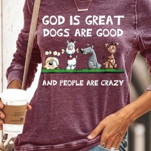 Women's Funny God Is Great Dogs Are Good And People Are Crazy Sweatshirt, color:Red|size:3XL, Lilicloth.com