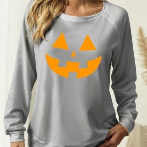 Women’s Crew Neck Halloween Casual Regular Fit Sweatshirt  Matching Pullover Hoodie For Man And Dog, color:Gray|size:3XL, Lilicloth.com