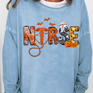 Women's Nurse Loose Simple Halloween Sweatshirt, color:Light Blue|size:3XL, Lilicloth.com