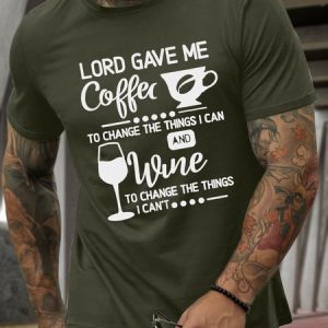 Men’s Beer Coffee Regular Fit Crew Neck Animal Casual T-Shirt, color:Army Green|size:3XL, Lilicloth.com