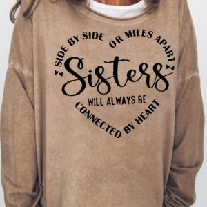 Womens Funny Sister Letter Casual Sweatshirt, color:Light Brown|size:3XL, Lilicloth.com