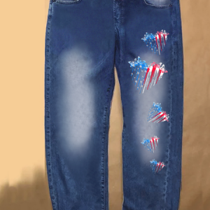 Women‘s Heart Of Butterfly Casual Loose Jeans, color:Blue|size:3XL, Lilicloth.com