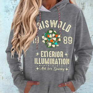 Woman‘s Christmas Lettering Loose Hoodie Color Block Hoodie, color:Gray|size:3XL, Lilicloth.com