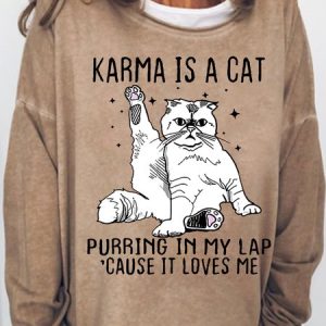 Women's Karma Is A Cat Purring In My Lap Cat Lovers Sweatshirt, color:Light Brown|size:3XL, Lilicloth.com