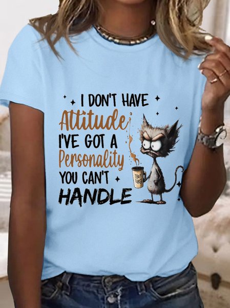 Women's I Don't Have Attitude I've Got A Personality You Can't Handle Cotton Simple Loose T-Shirt, color:Light Blue|size:3XL, Lilicloth.com