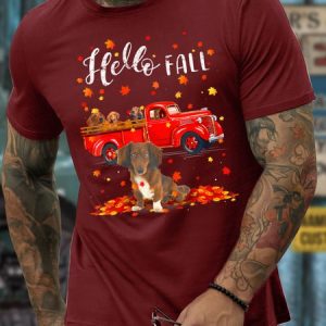 Mne’s Dog Casual Cotton Crew Neck T-Shirt, color:Red|size:3XL, Lilicloth.com