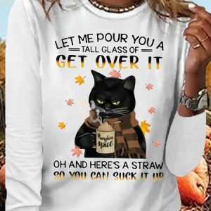 Women's Sarcasm Letters Black Cat Print Casual Shirt, color:White|size:3XL, Lilicloth.com