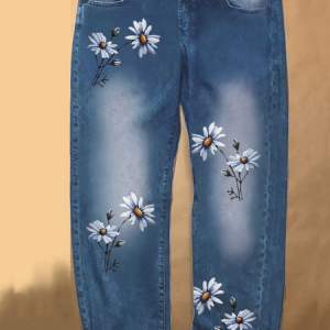 Floral Denim Printed Jeans, color:Blue|size:3XL, Lilicloth.com