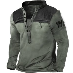 Men's Outdoor Tactical Patchwork Zip Pocket Henley Collar Shirt, T-Shirts, , COTOSEN, Apparel Online, Cheap Clothes, Buy Now