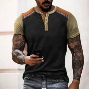 Men's Henley Shirt Tee Top Henley Color Block Plain Street Vacation Short Sleeves Shirt, T-Shirts, , COTOSEN, Apparel Online, Cheap Clothes, Buy Now