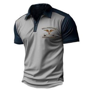 Men's Casual Flag Yellowstone Print Vintage Casual Polo T-Shirt, T-Shirts, , COTOSEN, Apparel Online, Cheap Clothes, Buy Now