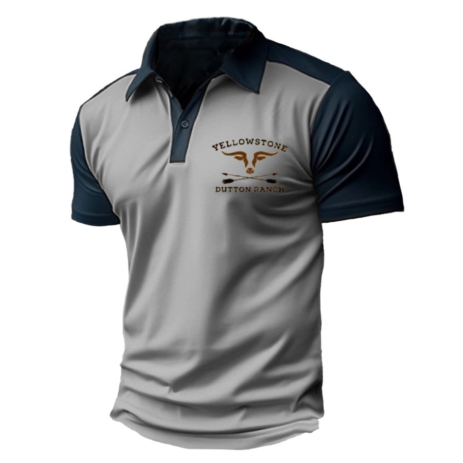 Men's Casual Flag Yellowstone Print Vintage Casual Polo T-Shirt, T-Shirts, , COTOSEN, Apparel Online, Cheap Clothes, Buy Now