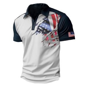 Men's Casual Flag Print Vintage Casual Polo T-Shirt, T-Shirts, , COTOSEN, Apparel Online, Cheap Clothes, Buy Now