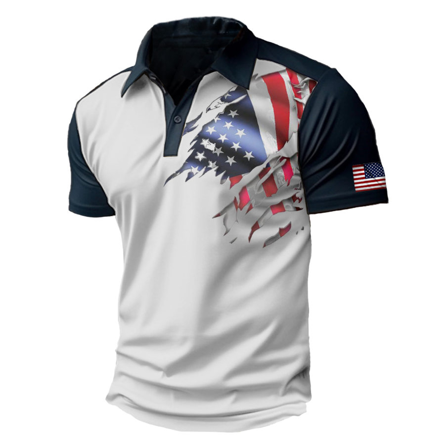 Men's Casual Flag Print Vintage Casual Polo T-Shirt, T-Shirts, , COTOSEN, Apparel Online, Cheap Clothes, Buy Now