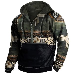 Men's Vintage Ethnic Print Pocket Zip Hoodie, Hoodies & Sweatshirts, , COTOSEN, Apparel Online, Cheap Clothes, Buy Now