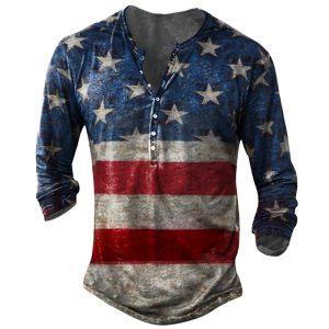 Men's Vintage Flag Long Sleeve Henry T-shirt, T-Shirts, , COTOSEN, Apparel Online, Cheap Clothes, Buy Now