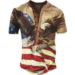We The People Vintage American Flag Eagle Henley T-Shirt, T-Shirts, , COTOSEN, Apparel Online, Cheap Clothes, Buy Now