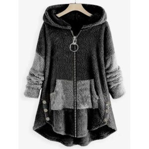 Contrasting Hooded Zipper Warm Coat, women tops, COTOSEN, Apparel Online, Cheap Clothes, Buy Now