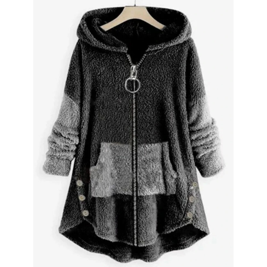 Contrasting Hooded Zipper Warm Coat, women tops, COTOSEN, Apparel Online, Cheap Clothes, Buy Now