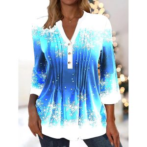 Casual Christmas Print V-Neck Long Sleeve T-Shirt, women tops, COTOSEN, Apparel Online, Cheap Clothes, Buy Now