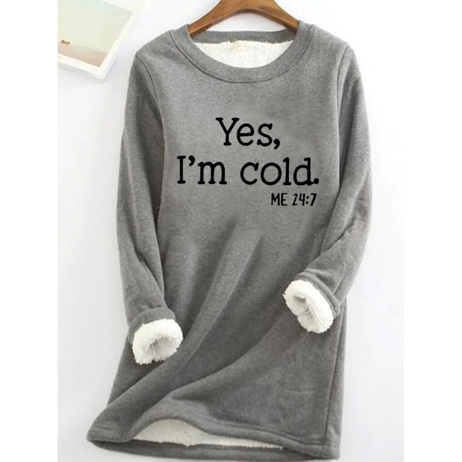 Casual Letter Print Plush Crew Neck Warm Long Sleeve T-Shirt, women tops, COTOSEN, Apparel Online, Cheap Clothes, Buy Now