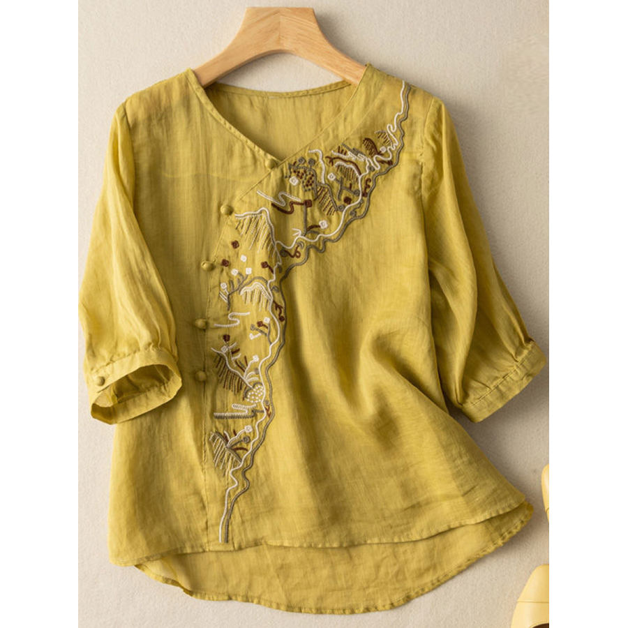 V-neck Loose Casual Embroidered Long-sleeved Blouse, women tops, , COTOSEN, Apparel Online, Cheap Clothes, Buy Now