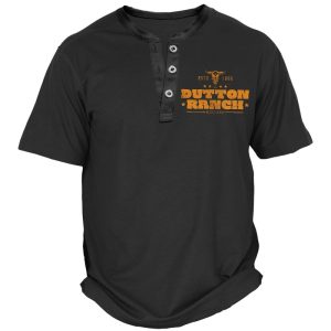Men's Vintage Henley Collar T-Shirt Dutton Ranch Yellowstone National Park Breathable Short Sleeve T-Shirt, T-Shirts, , COTOSEN, Apparel Online, Cheap Clothes, Buy Now