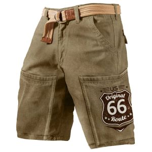 Men's Big Pocket Vintage Route 66 Road Trip Print Cargo Shorts Breathable Casual Shorts, Shorts, , COTOSEN, Apparel Online, Cheap Clothes, Buy Now
