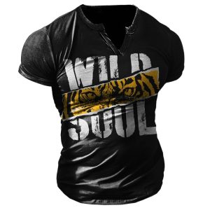 Men's Vintage V Collar Wild Tiger Print T-Shirt, T-Shirts, , COTOSEN, Apparel Online, Cheap Clothes, Buy Now
