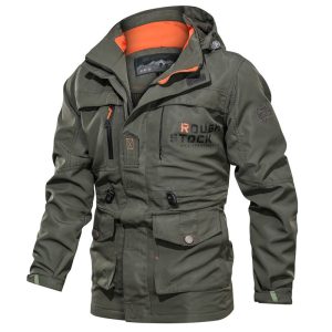 Men's Mid-length Plus Fleece Waterproof And Oil-proof Outdoor Hooded Jacket, Tactical Jackets & Coats,  COTOSEN