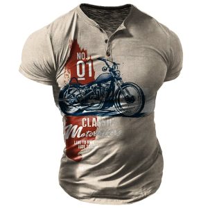 Men's Vintage Motorcycle Road Trip Henley Collar T-Shirt Breathable Casual Short Sleeve T-Shirt, T-Shirts, , COTOSEN, Apparel Online, Cheap Clothes, Buy Now