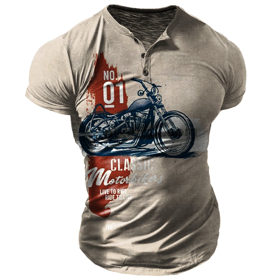 Men's Vintage Motorcycle Road Trip Henley Collar T-Shirt Breathable Casual Short Sleeve T-Shirt, T-Shirts, , COTOSEN, Apparel Online, Cheap Clothes, Buy Now