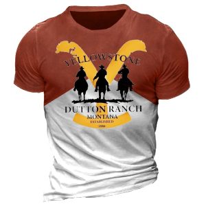 Men's Yellowstone Dutton Ranch Vintage Round Neck T-Shirt Breathable Color Block Burgundy T-Shirt, T-Shirts, , COTOSEN, Apparel Online, Cheap Clothes, Buy Now