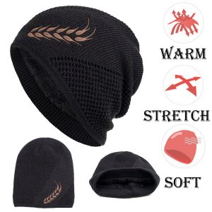 Autumn Winter Warm Fleece Wheat Embroidery Pattern Knitted Hat, Hats, , COTOSEN, Apparel Online, Cheap Clothes, Buy Now