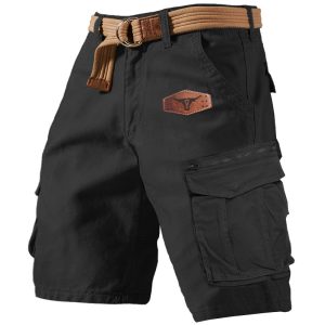 Men's Zipper Pocket Vintage West Yellowstone Print Cargo Shorts Breathable Casual Shorts, Shorts, , COTOSEN, Apparel Online, Cheap Clothes, Buy Now