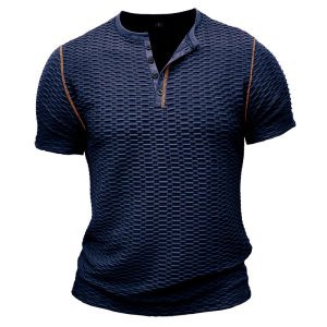 Men's Color Matching Thread Sports Fitness Slim Breathable Short Sleeve T-Shirt Muscle Henley Tops, T-Shirts, , COTOSEN, Apparel Online, Cheap Clothes, Buy Now