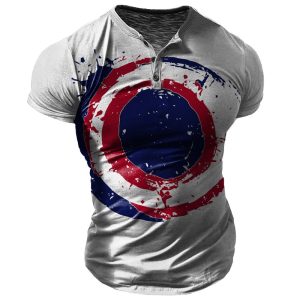 Men's Vintage American Flag Print Henley Collar T-Shirt Breathable Casual Short Sleeve T-Shirt, T-Shirts, , COTOSEN, Apparel Online, Cheap Clothes, Buy Now