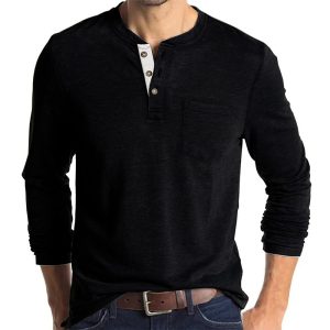 Men's Button Half Open Collar Henley T Shirt, Tactical Shirts & T-Shirts, , COTOSEN, Apparel Online, Cheap Clothes, Buy Now