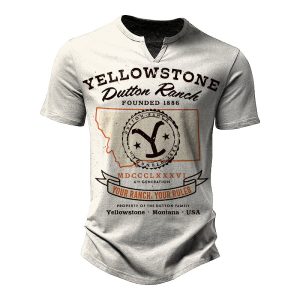 Men's Vintage Yellowstone Darden Ranch V-Neck T-Shirt Breathable Casual Short Sleeve T-Shirt, T-Shirts, , COTOSEN, Apparel Online, Cheap Clothes, Buy Now