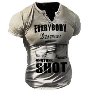 Men's Retro Beer Whiskey Print Everybody Deserves Another Shot V Neck T-Shirt Breathable Casual Short Sleeve T-Shirt, T-Shirts, , COTOSEN, Apparel Online, Cheap Clothes, Buy Now