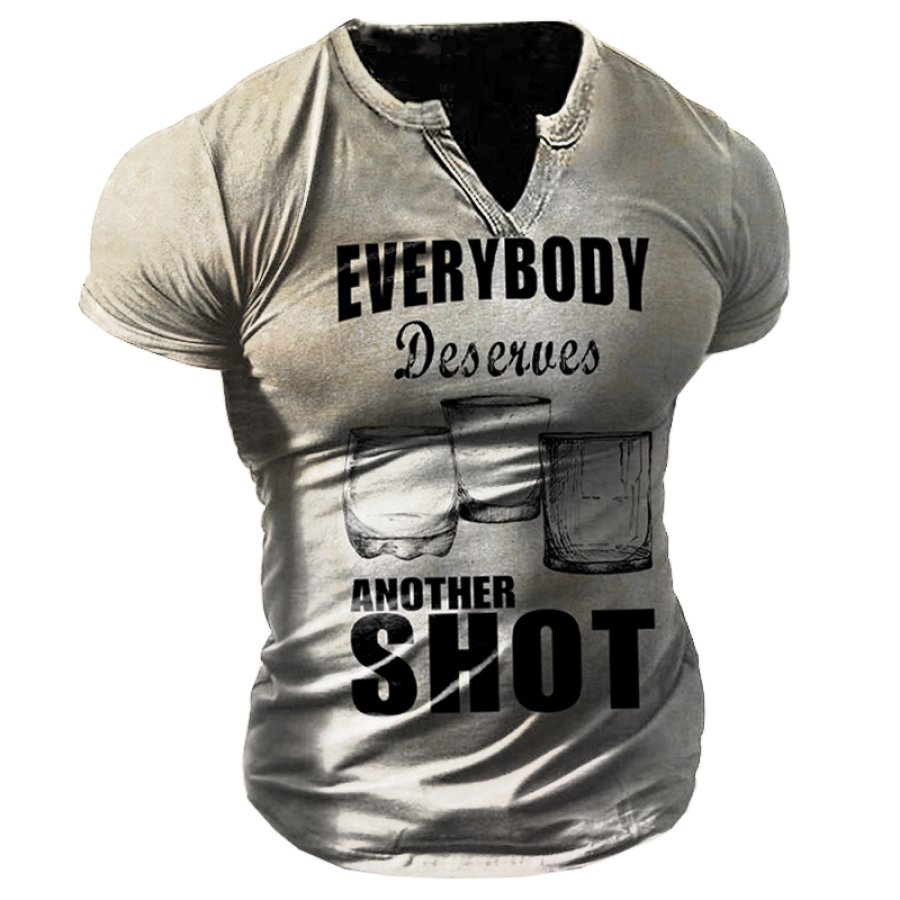 Men's Retro Beer Whiskey Print Everybody Deserves Another Shot V Neck T-Shirt Breathable Casual Short Sleeve T-Shirt, T-Shirts, , COTOSEN, Apparel Online, Cheap Clothes, Buy Now