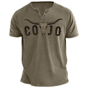 Men's Western Yellowstone Print Vintage V Neck T-Shirt, T-Shirts, , COTOSEN, Apparel Online, Cheap Clothes, Buy Now
