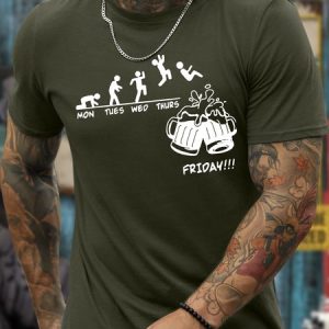 Men’s Status Of The Week Cotton Casual T-Shirt, color:Army Green|size:3XL, Lilicloth.com