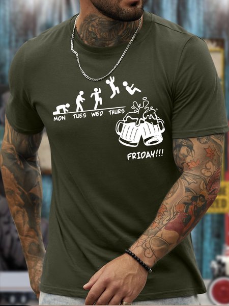 Men’s Status Of The Week Cotton Casual T-Shirt, color:Army Green|size:3XL, Lilicloth.com
