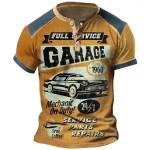 Men's T-Shirt Vintage Garace Auto Henley Colorblock Short Sleeve Summer Daily Tops Orange, T-Shirts, , COTOSEN, Apparel Online, Cheap Clothes, Buy Now