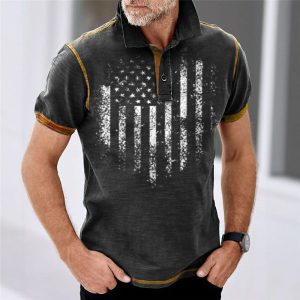 Men's T-Shirt Polo Vintage American Flag Colorblock Outdoor Short Sleeve Summer Daily Tops Black, T-Shirts, , COTOSEN, Apparel Online, Cheap Clothes, Buy Now