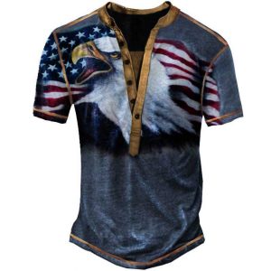 Men's Outdoor American Flag Eagle Henley T-Shirt, T-Shirts, , COTOSEN, Apparel Online, Cheap Clothes, Buy Now